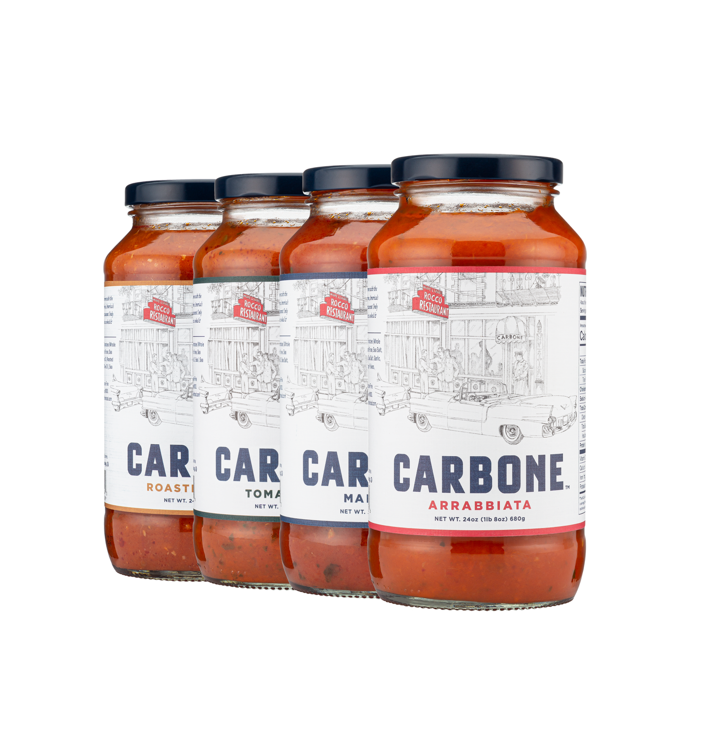 Carbone Variety Pack Marinara Arrabbiata Tomato Basil Roasted Garlic 4 Pack