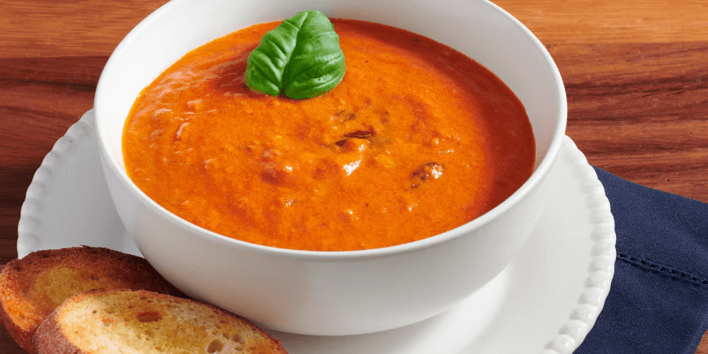Cream of tomato soup in a bowl