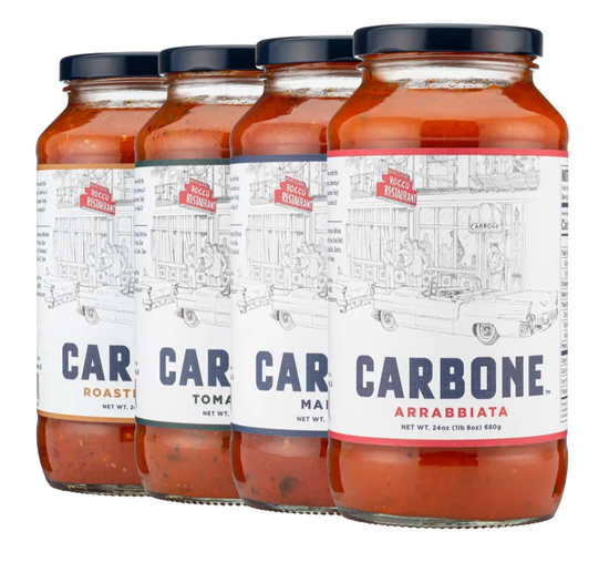 Carbone Fine Food's variety pack is the perfect gift for the sauce enthusiast in your life. Complete with a jar of marinara, tomato basil, arrabbiata, and roasted garlic.