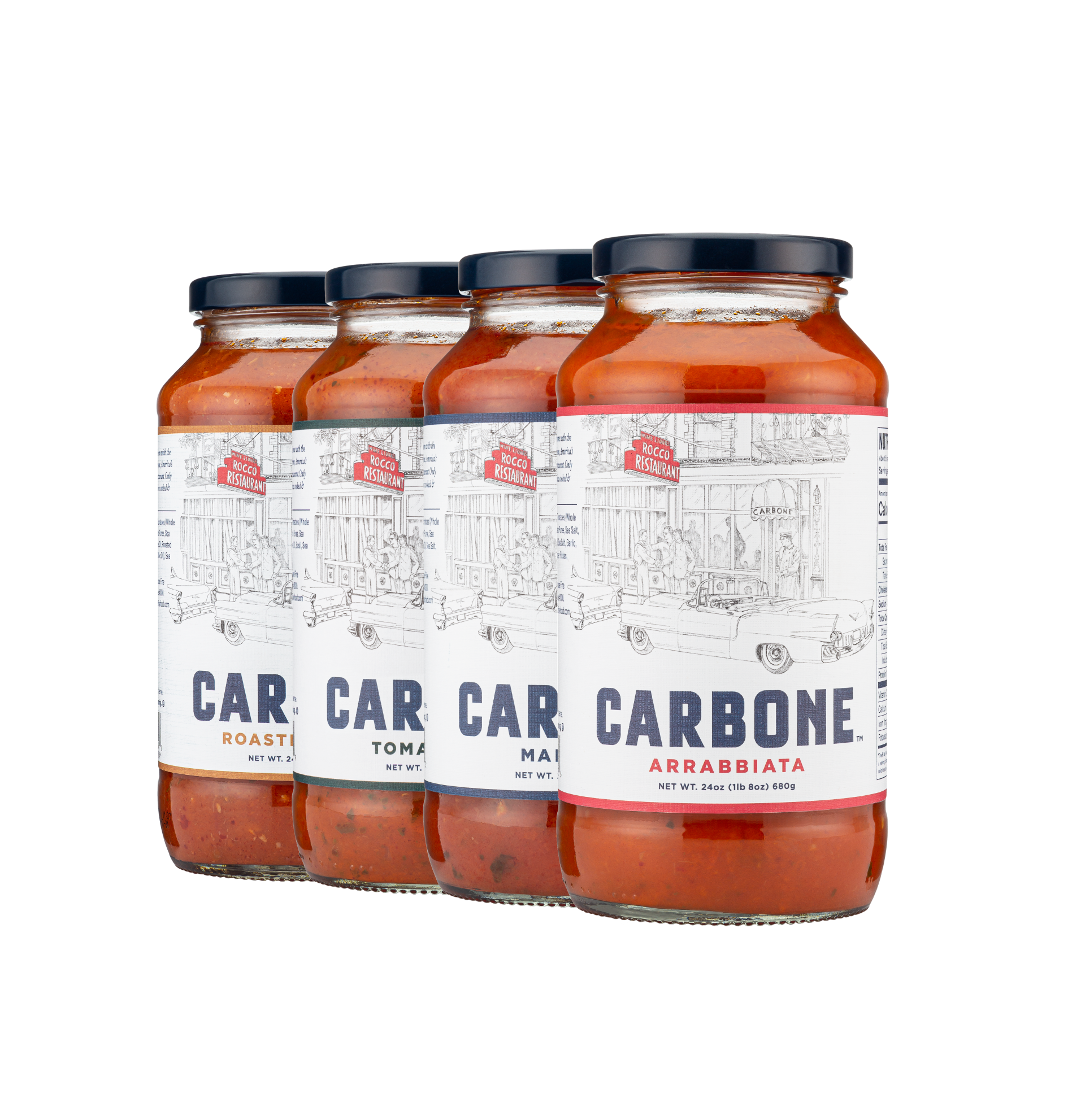 Carbone Variety Pack Marinara Arrabbiata Tomato Basil Roasted Garlic 4 Pack